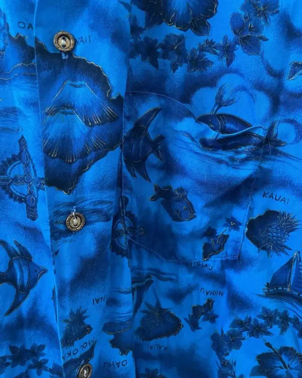 Paradise Hawaii Vintage Blue Hawaiian Button-Up… - image 3