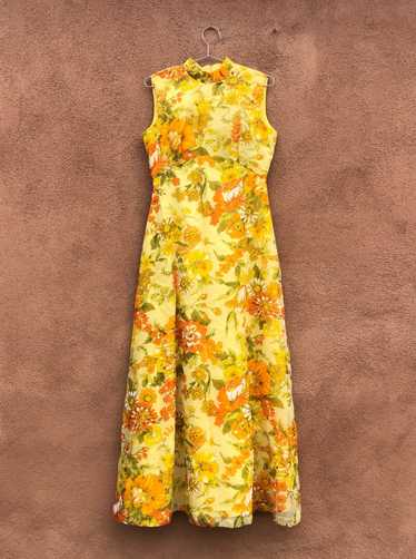1960's Yellow Floral Chiffon Dress - image 1
