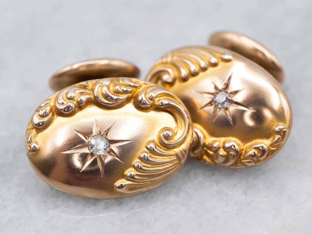 Bloomed Gold Art Nouveau Diamond Starburst Cuffli… - image 1