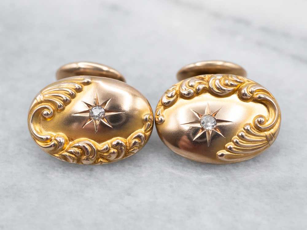 Bloomed Gold Art Nouveau Diamond Starburst Cuffli… - image 3