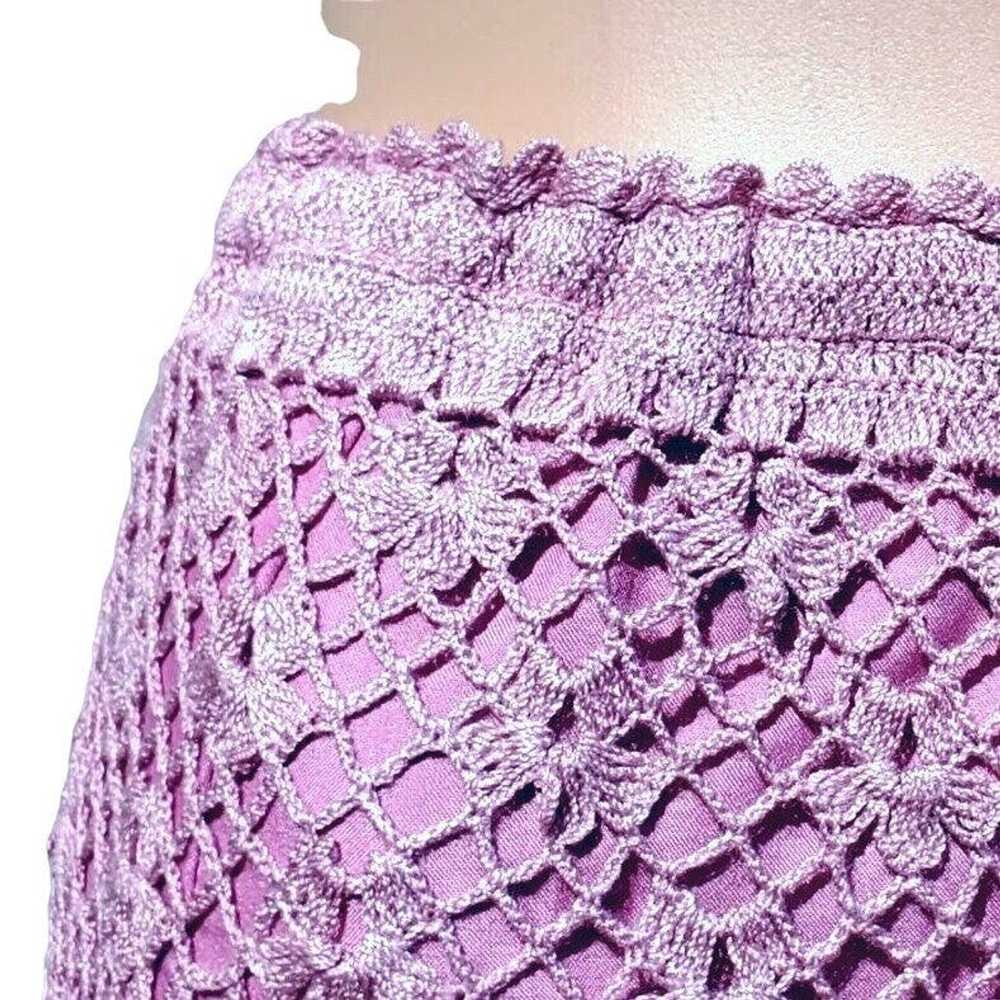 Vintage 70s Hand Crochet Set M L Skirt Top Lilac … - image 11