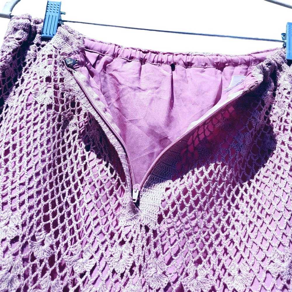 Vintage 70s Hand Crochet Set M L Skirt Top Lilac … - image 12