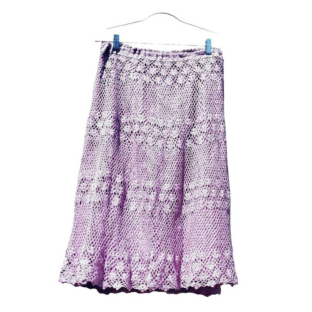 Vintage 70s Hand Crochet Set M L Skirt Top Lilac … - image 2