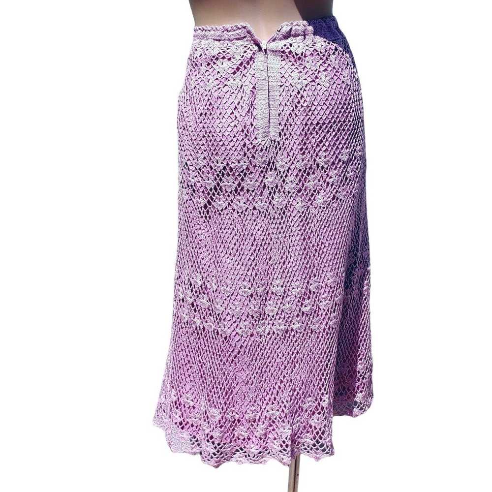 Vintage 70s Hand Crochet Set M L Skirt Top Lilac … - image 3