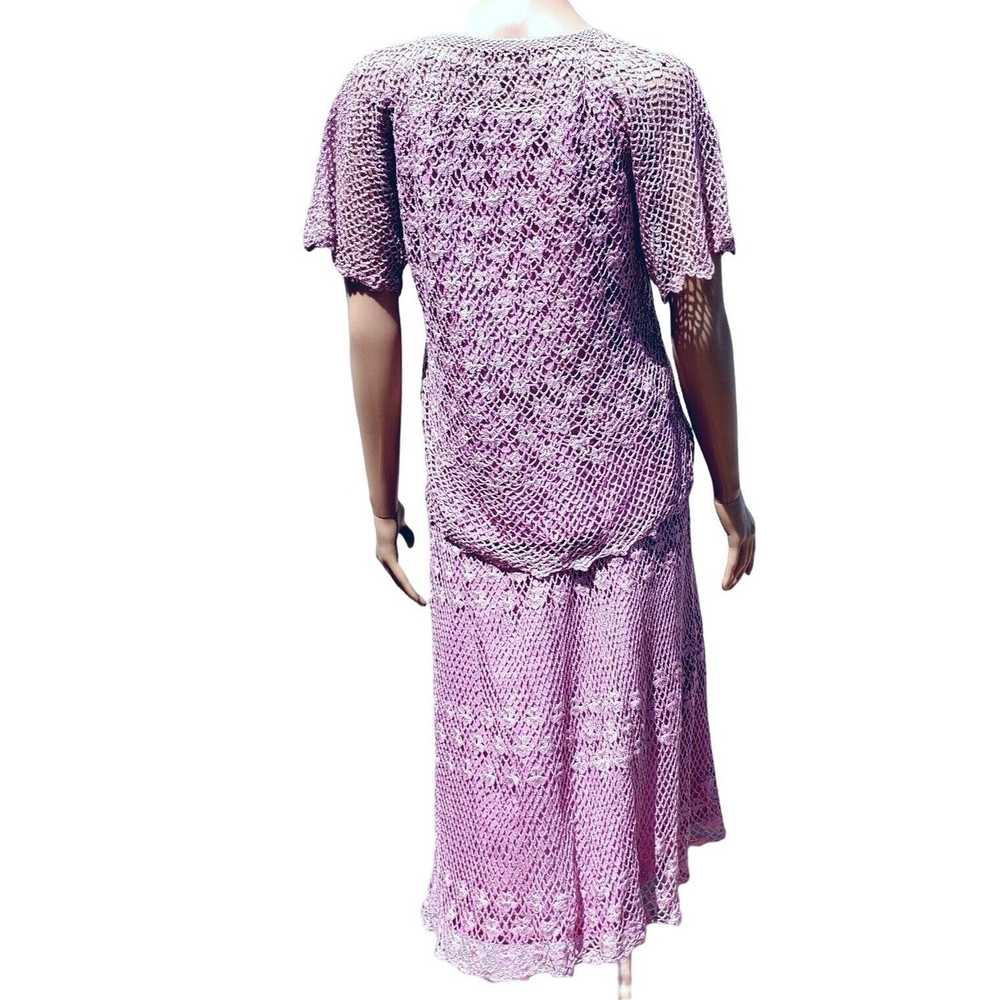 Vintage 70s Hand Crochet Set M L Skirt Top Lilac … - image 6