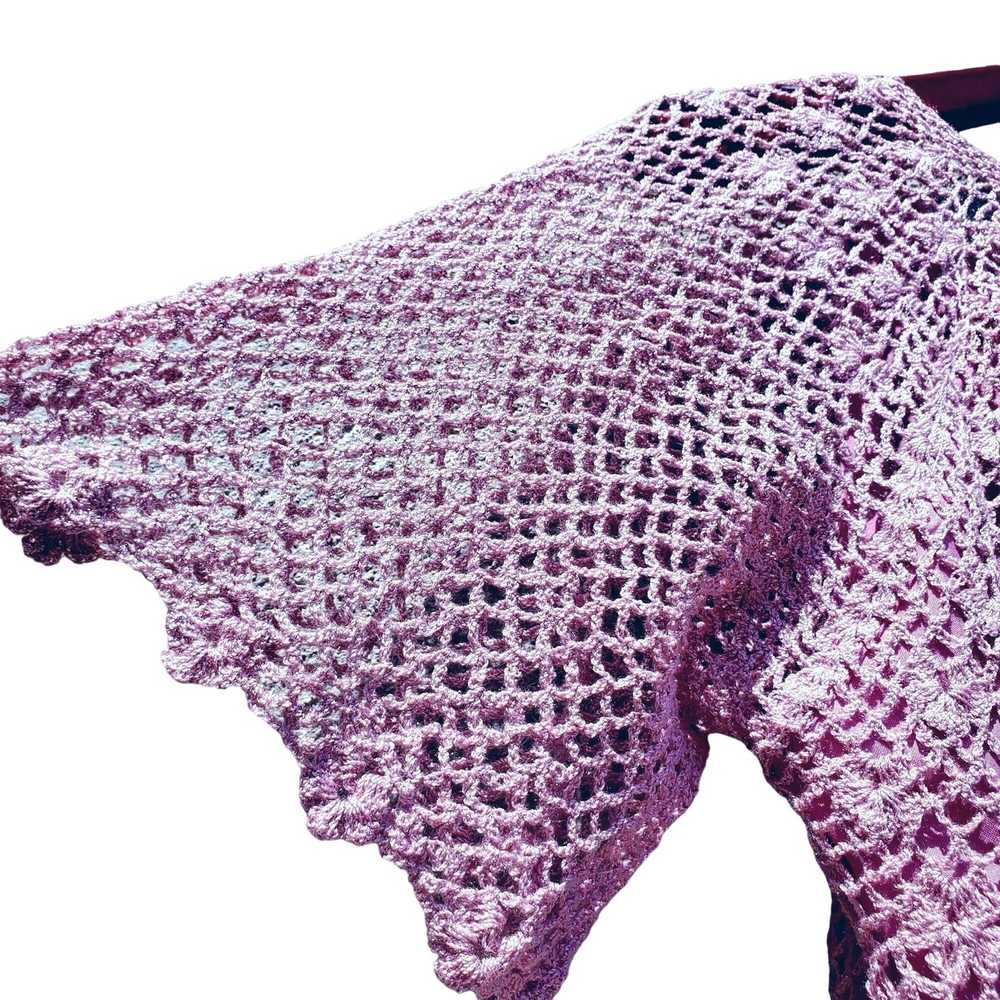 Vintage 70s Hand Crochet Set M L Skirt Top Lilac … - image 7
