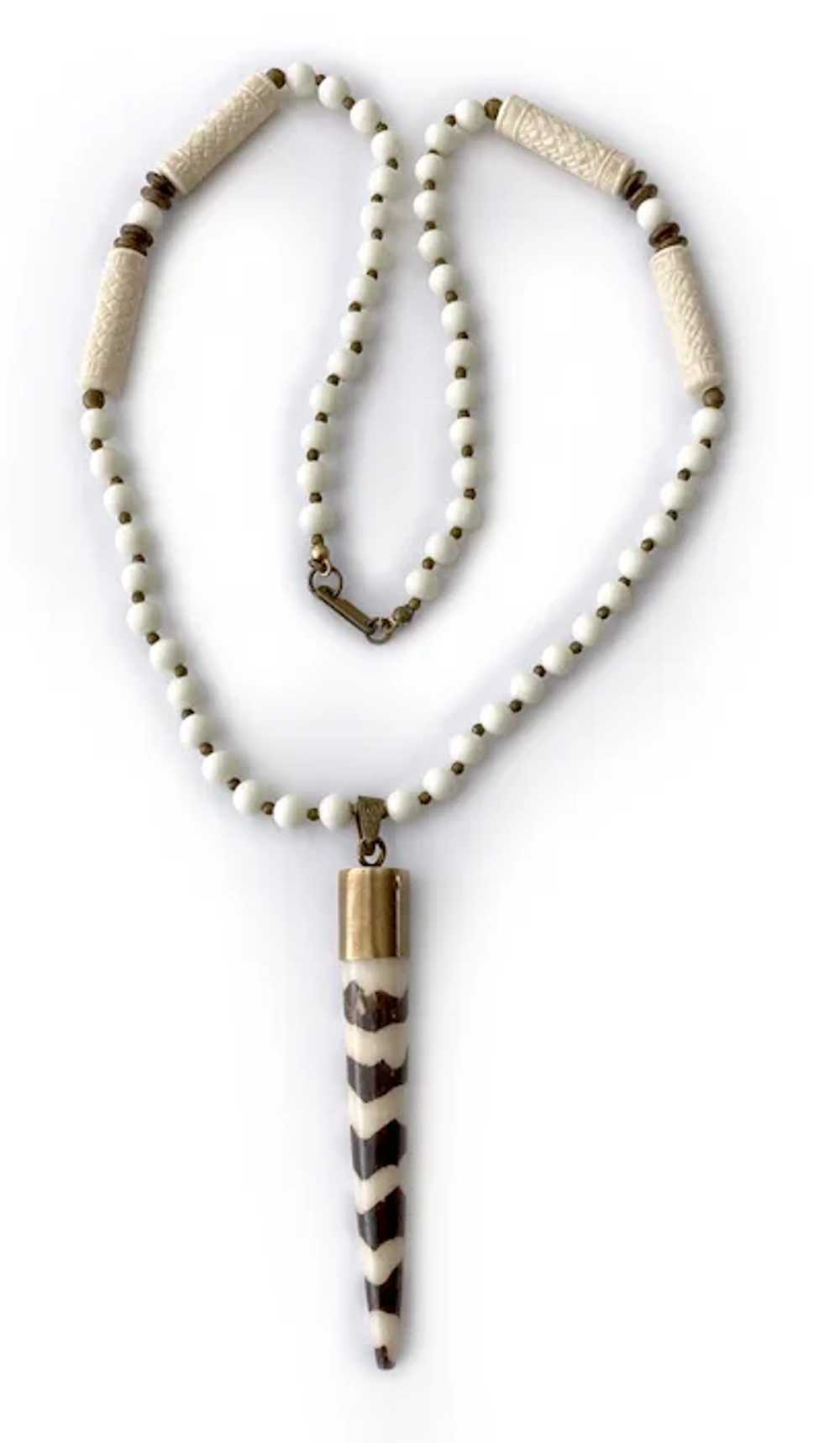 Haskell Striped Horn Pendant & Carved Lucite Neck… - image 2