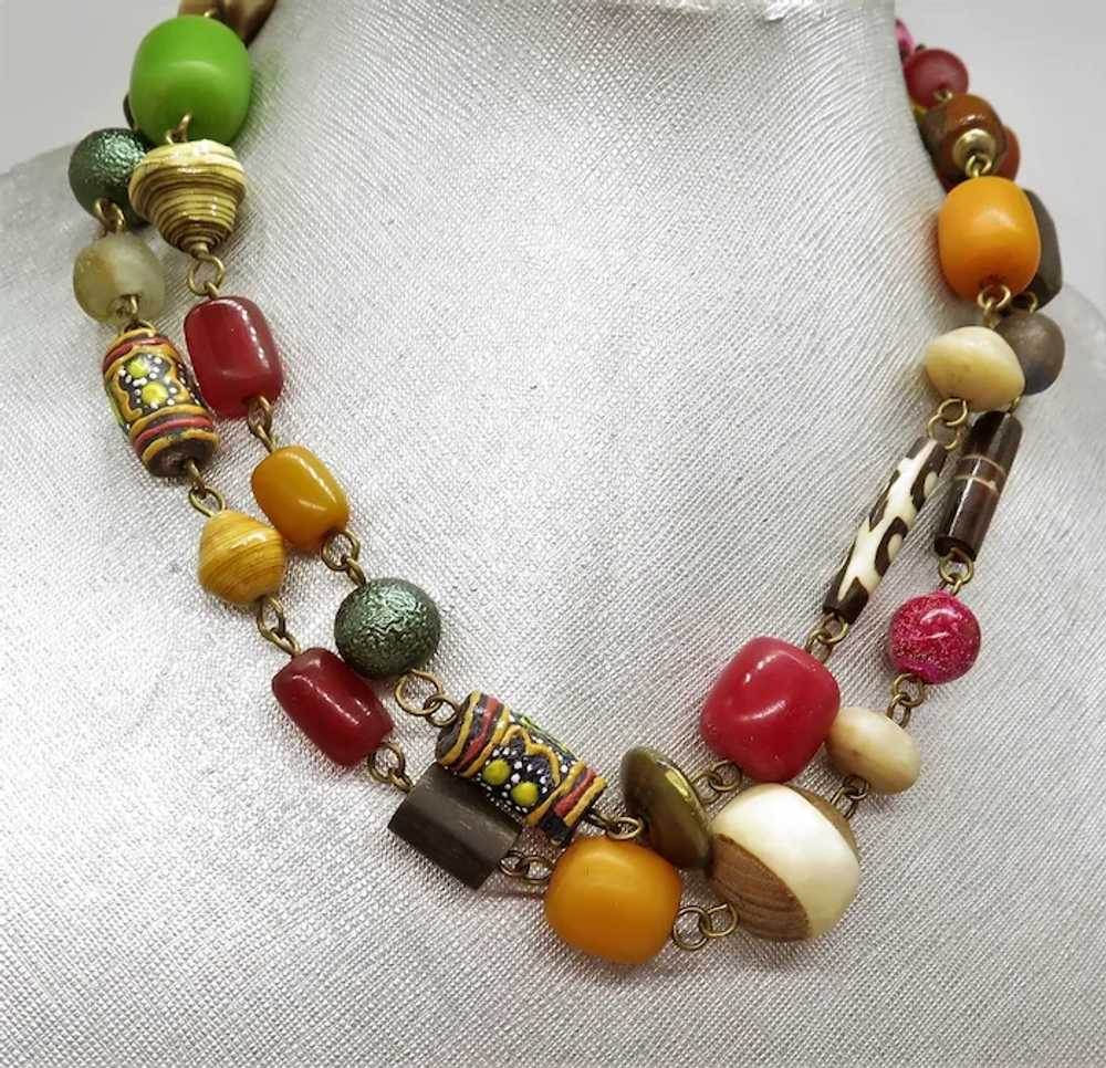 Vintage African Trade Bead Necklace Copal, Dzi Ge… - image 2