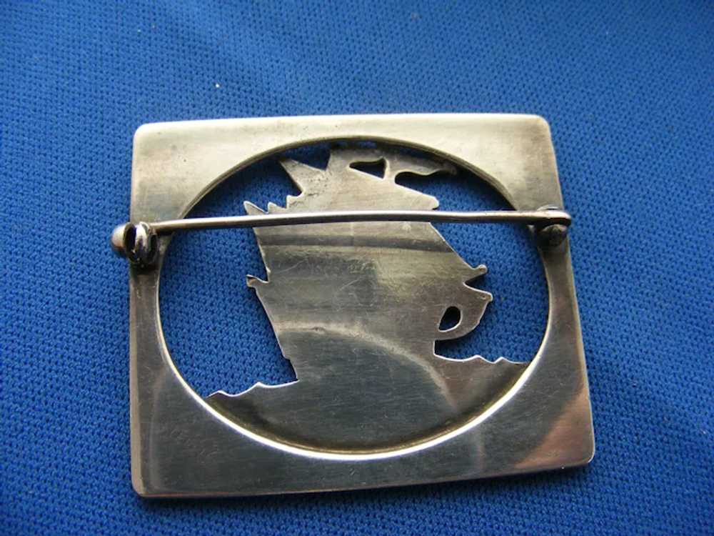 30s Sterling Brooch Art Deco Ship Rose Corners La… - image 2