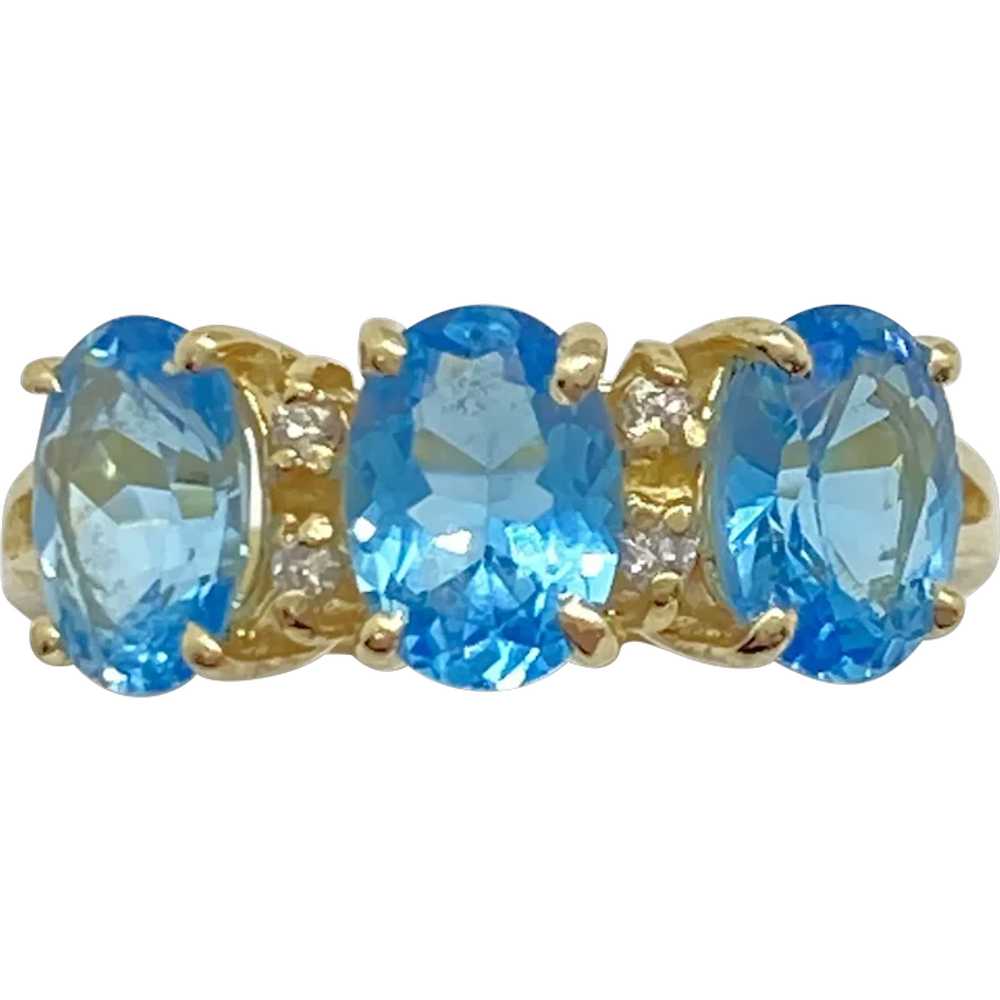 Swiss Blue Topaz & Diamond Ring 14K Gold 3.06 Car… - image 1