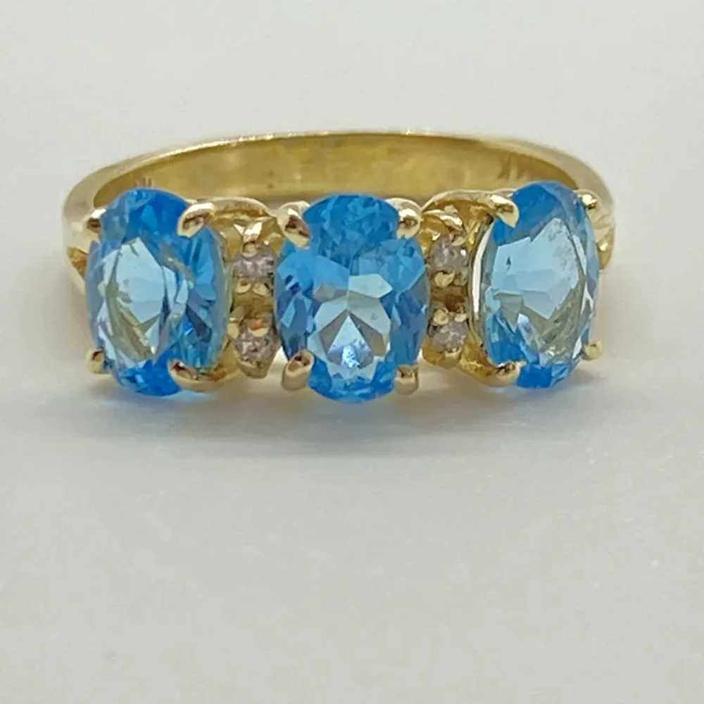Swiss Blue Topaz & Diamond Ring 14K Gold 3.06 Car… - image 3