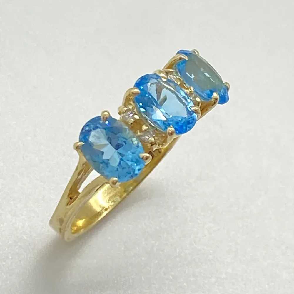 Swiss Blue Topaz & Diamond Ring 14K Gold 3.06 Car… - image 4
