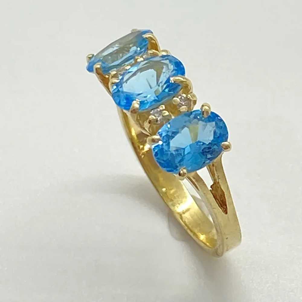Swiss Blue Topaz & Diamond Ring 14K Gold 3.06 Car… - image 5