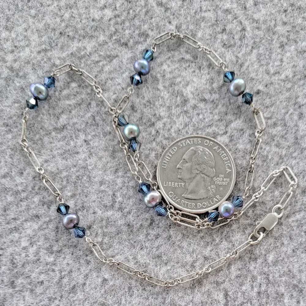 Sterling Silver Necklace with Pearls and Azure Bl… - image 3