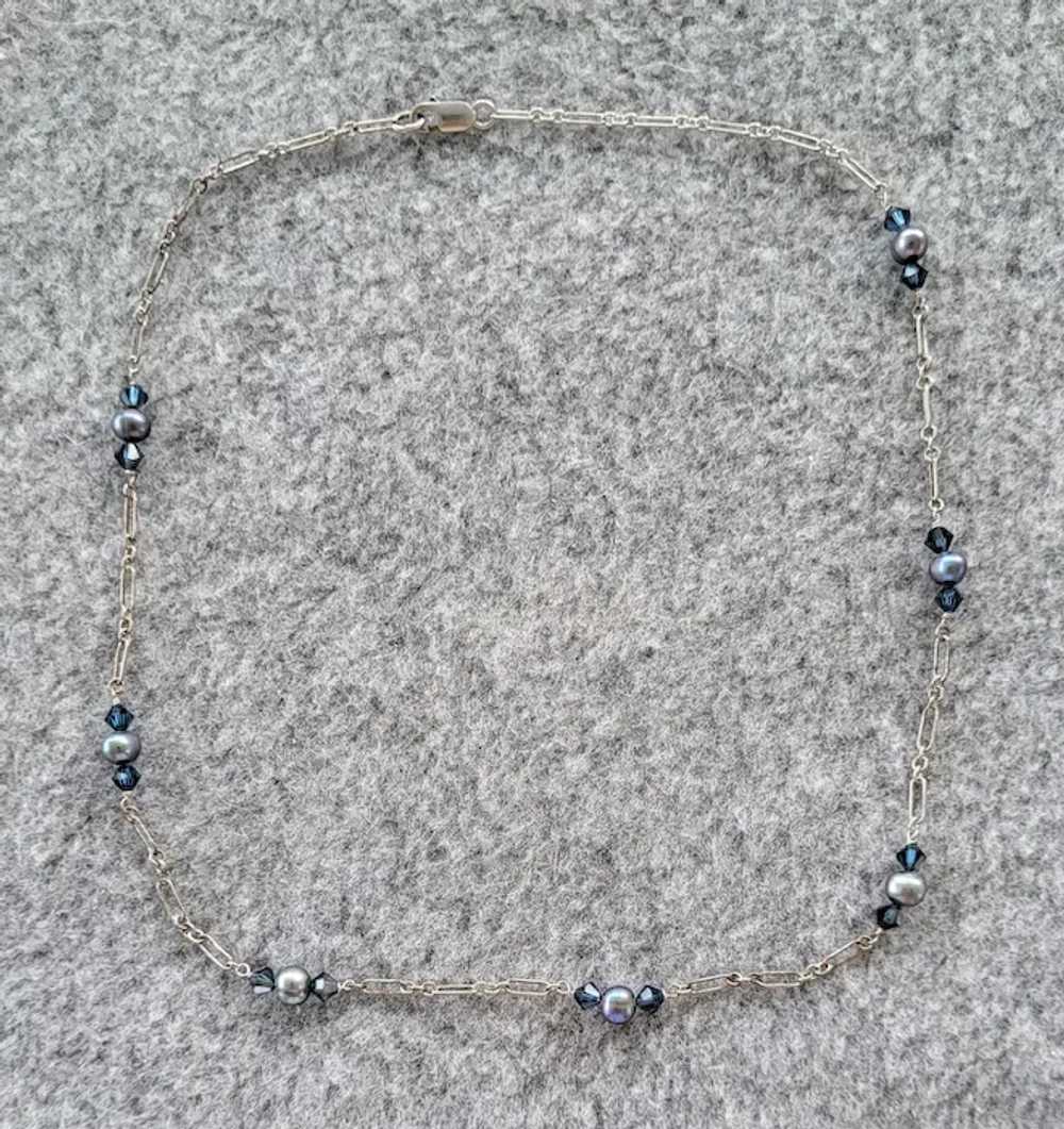 Sterling Silver Necklace with Pearls and Azure Bl… - image 6