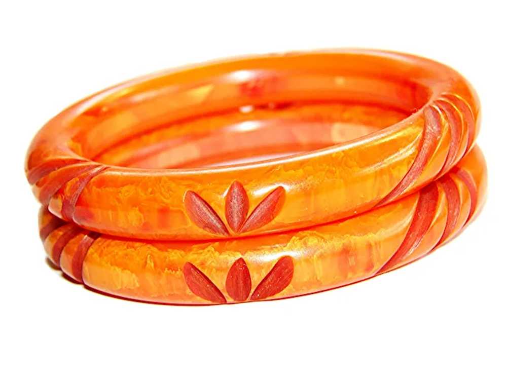 TWO Orange with WILD Yellow Marbling + Six Carved… - image 3