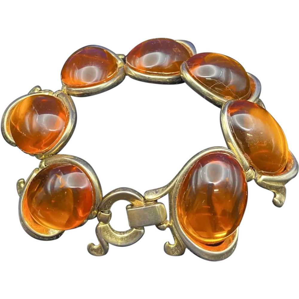 Crown Trifari Large Oval Orange Cabochons Bracelet - image 1