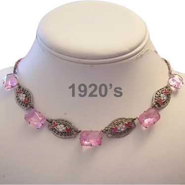 1920's ART DECO Impressive Pink Faceted GLASS & En