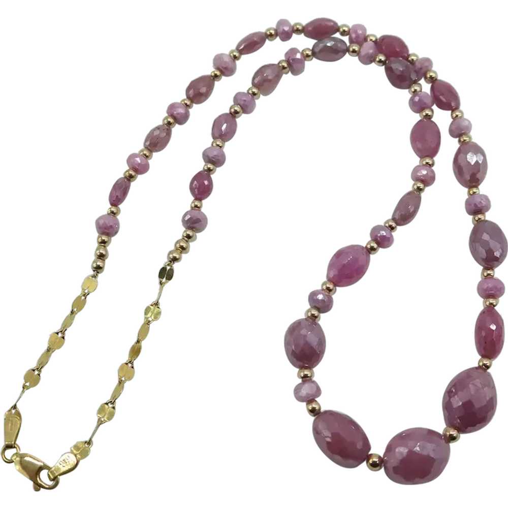 Beautiful Pink Ruby Bead Necklace With Yellow Gol… - image 1