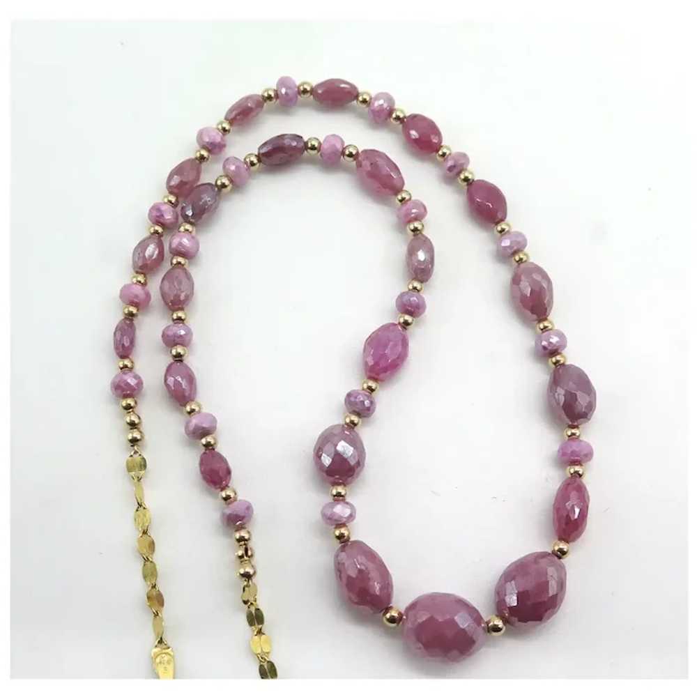 Beautiful Pink Ruby Bead Necklace With Yellow Gol… - image 2