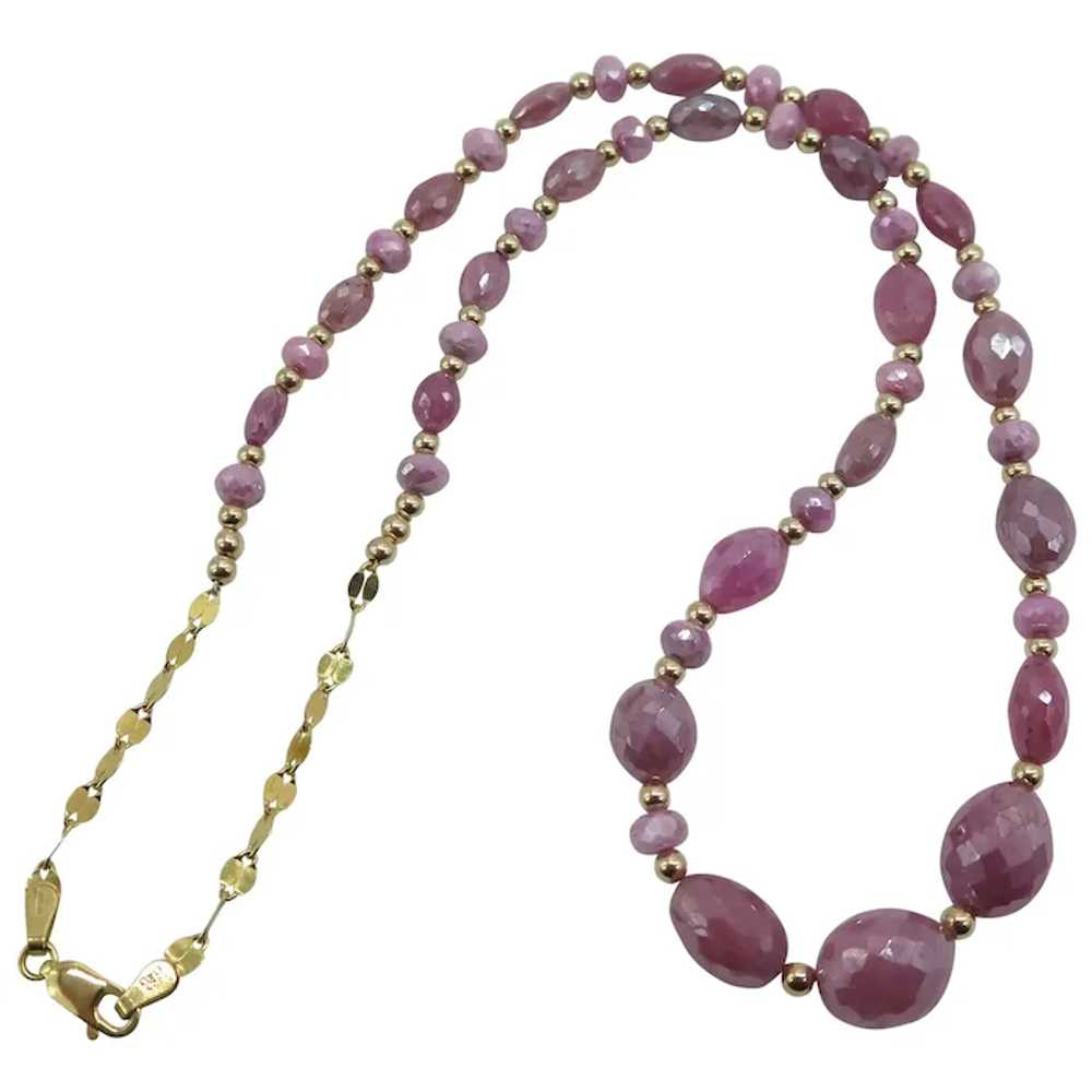 Beautiful Pink Ruby Bead Necklace With Yellow Gol… - image 3