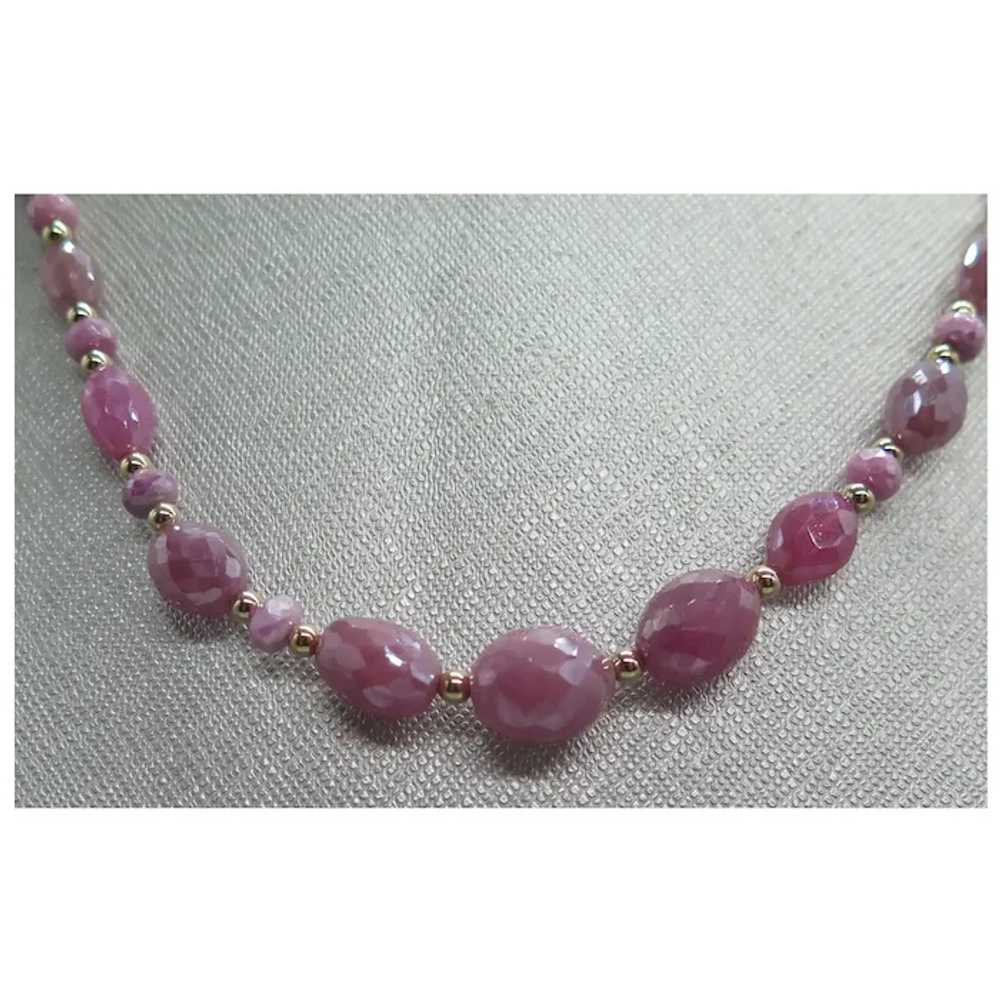 Beautiful Pink Ruby Bead Necklace With Yellow Gol… - image 4