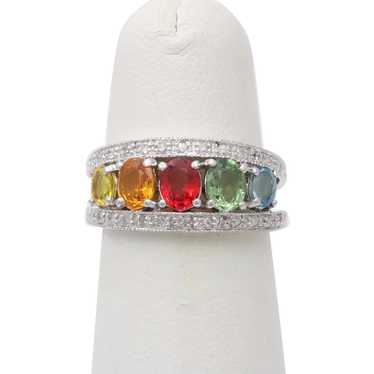 Fun Multi GemStones 14K White Gold  Diamond Ring