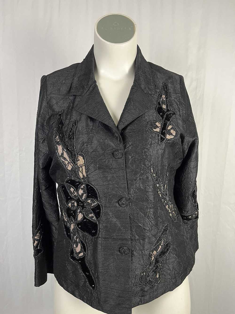 Anage Size 14 Black & Beige Floral Jacket - image 1
