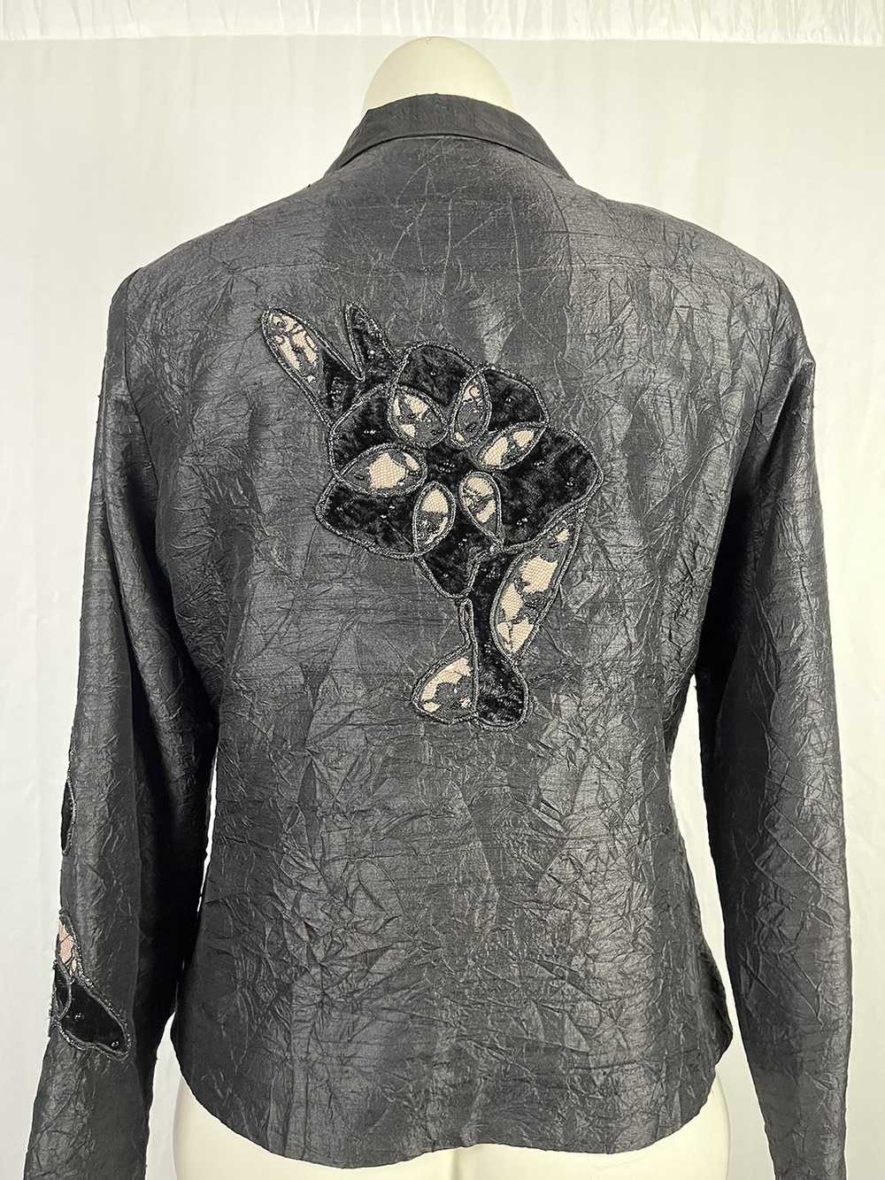 Anage Size 14 Black & Beige Floral Jacket - image 4