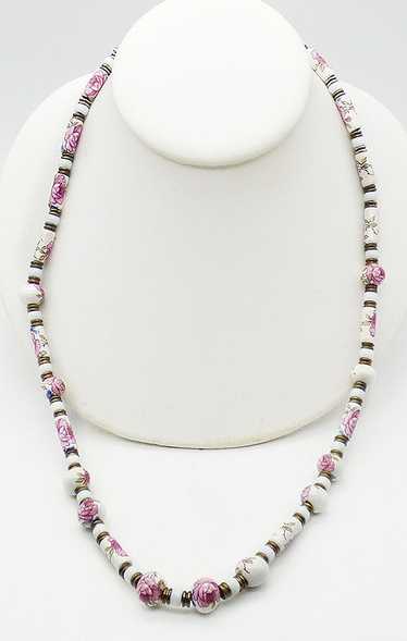 White and Pink Flowers Porcelain Beads Necklace - image 1