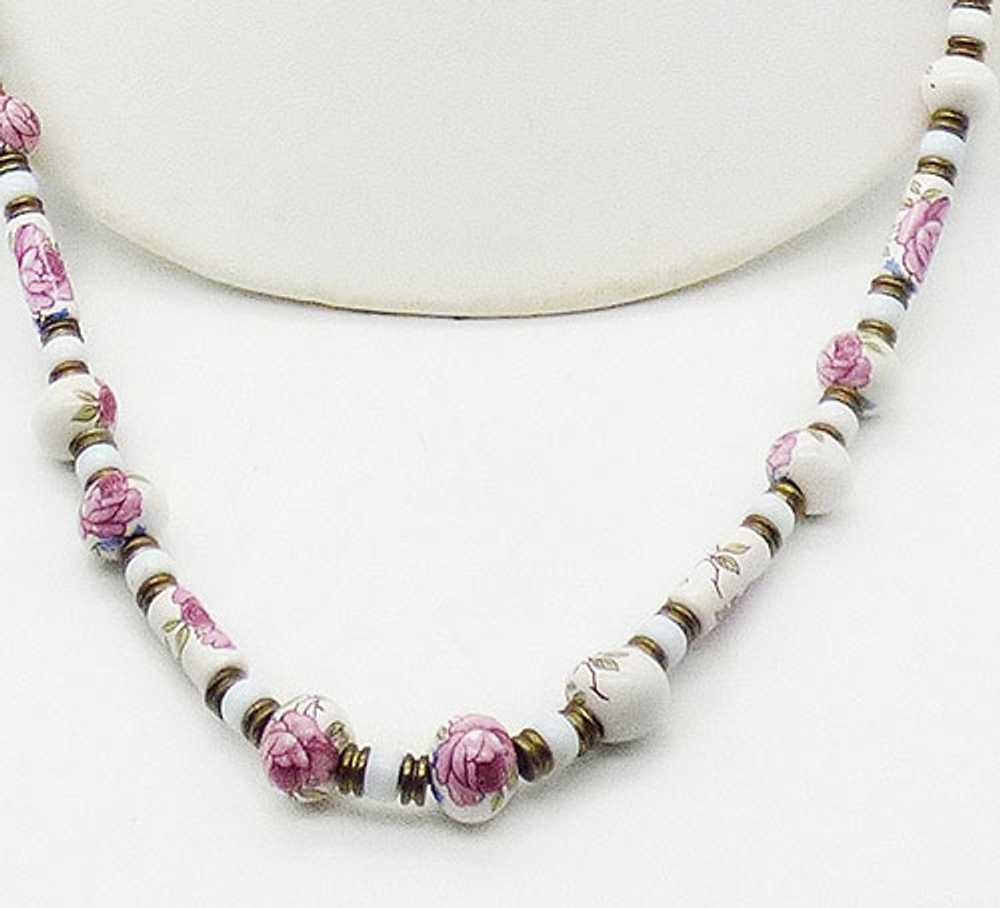 White and Pink Flowers Porcelain Beads Necklace - image 2