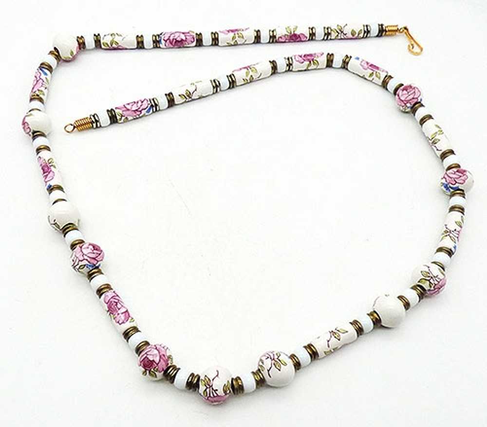 White and Pink Flowers Porcelain Beads Necklace - image 3