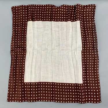 Vintage Brown White Polka Dot Linen Pocket Square - image 1