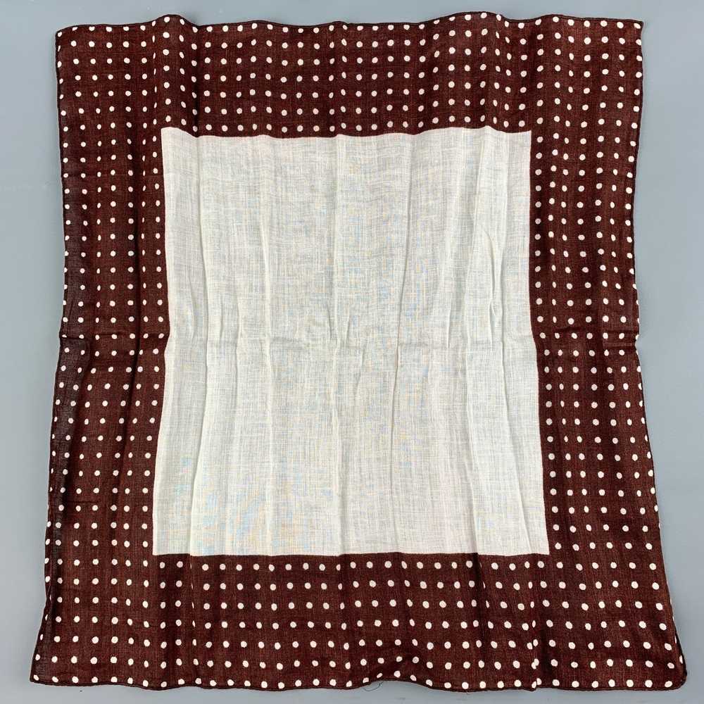 Vintage Brown White Polka Dot Linen Pocket Square - image 3