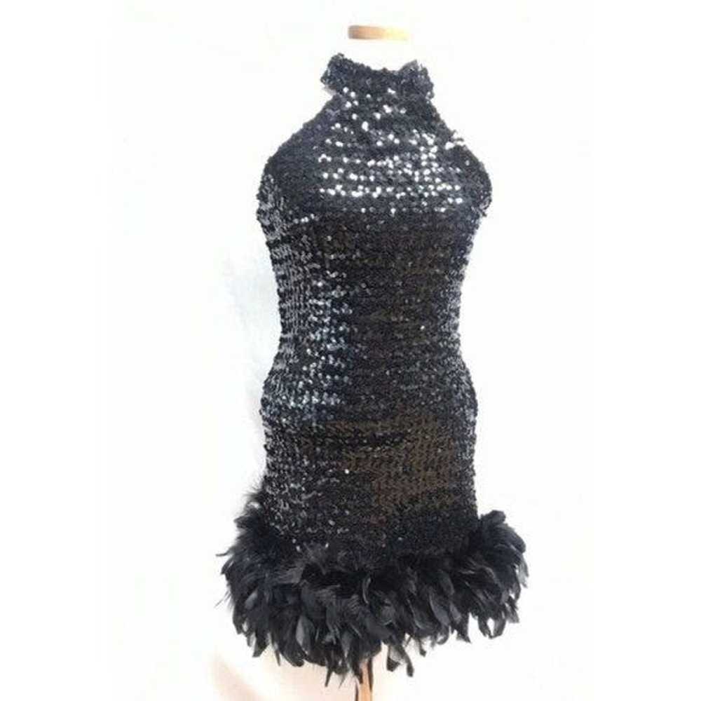 Vintage 80’s Black halter feather vintage dress s… - image 1