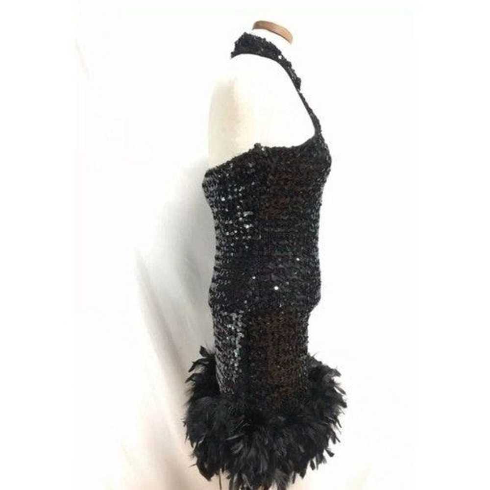 Vintage 80’s Black halter feather vintage dress s… - image 2