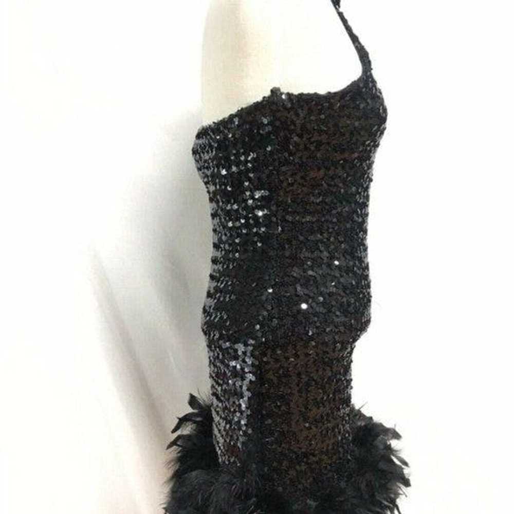 Vintage 80’s Black halter feather vintage dress s… - image 4