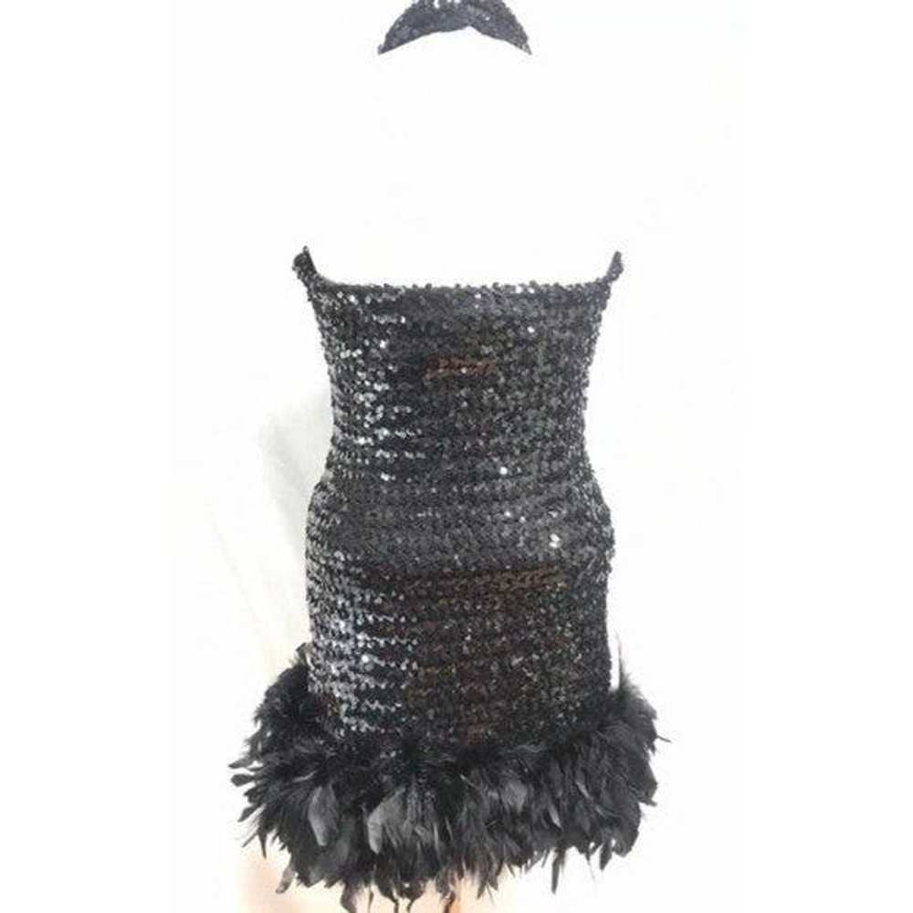 Vintage 80’s Black halter feather vintage dress s… - image 6