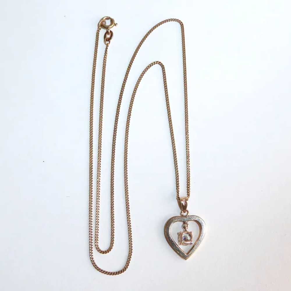 18K Open Heart Pendant Necklace w Diamond - image 10