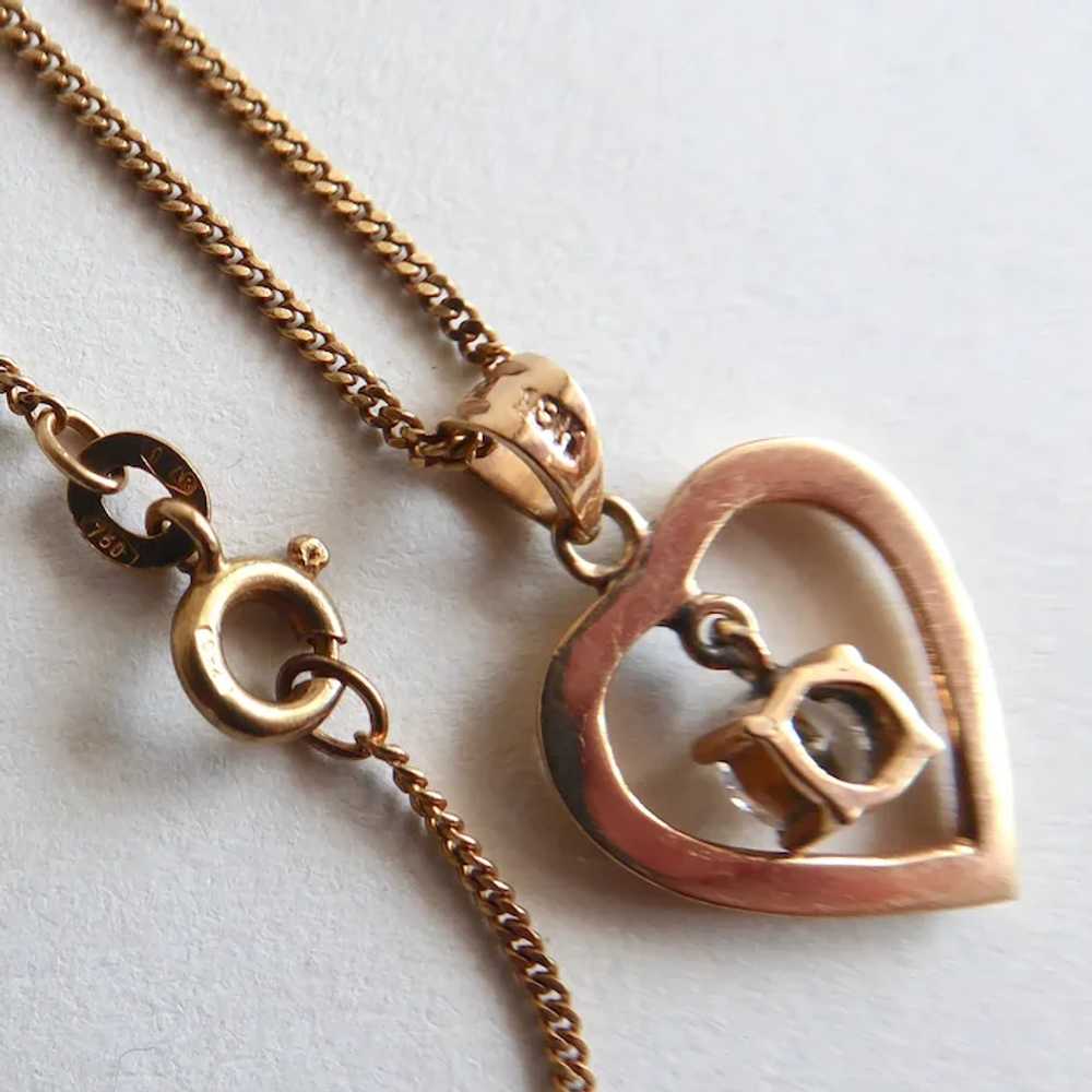 18K Open Heart Pendant Necklace w Diamond - image 11