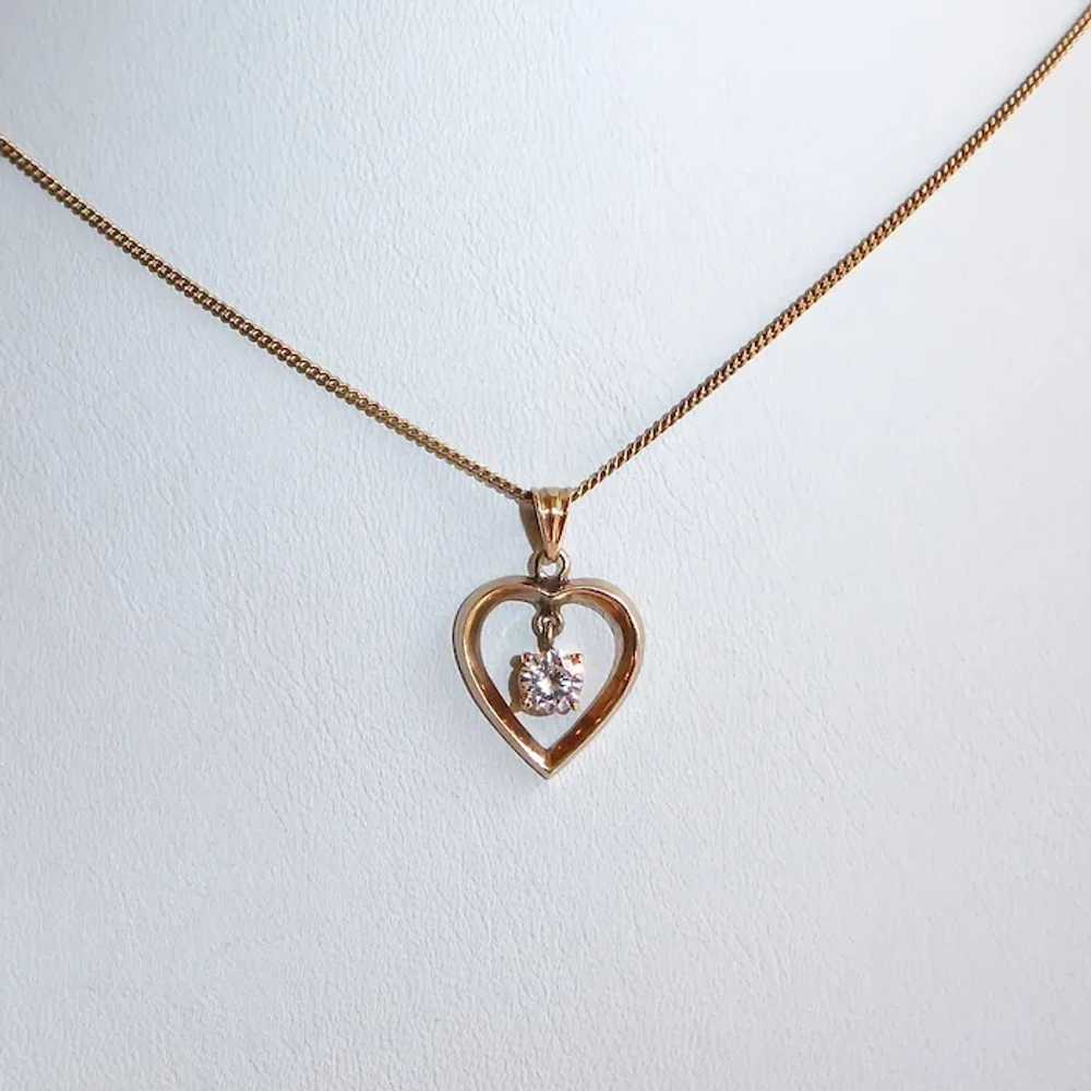 18K Open Heart Pendant Necklace w Diamond - image 12
