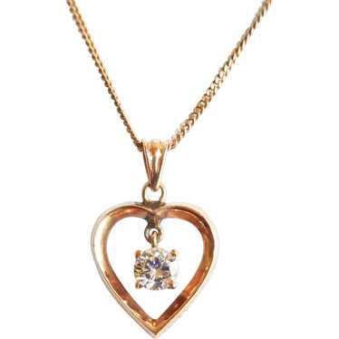 18K Open Heart Pendant Necklace w Diamond - image 1