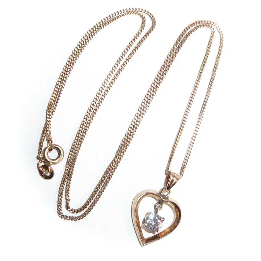 18K Open Heart Pendant Necklace w Diamond - image 2