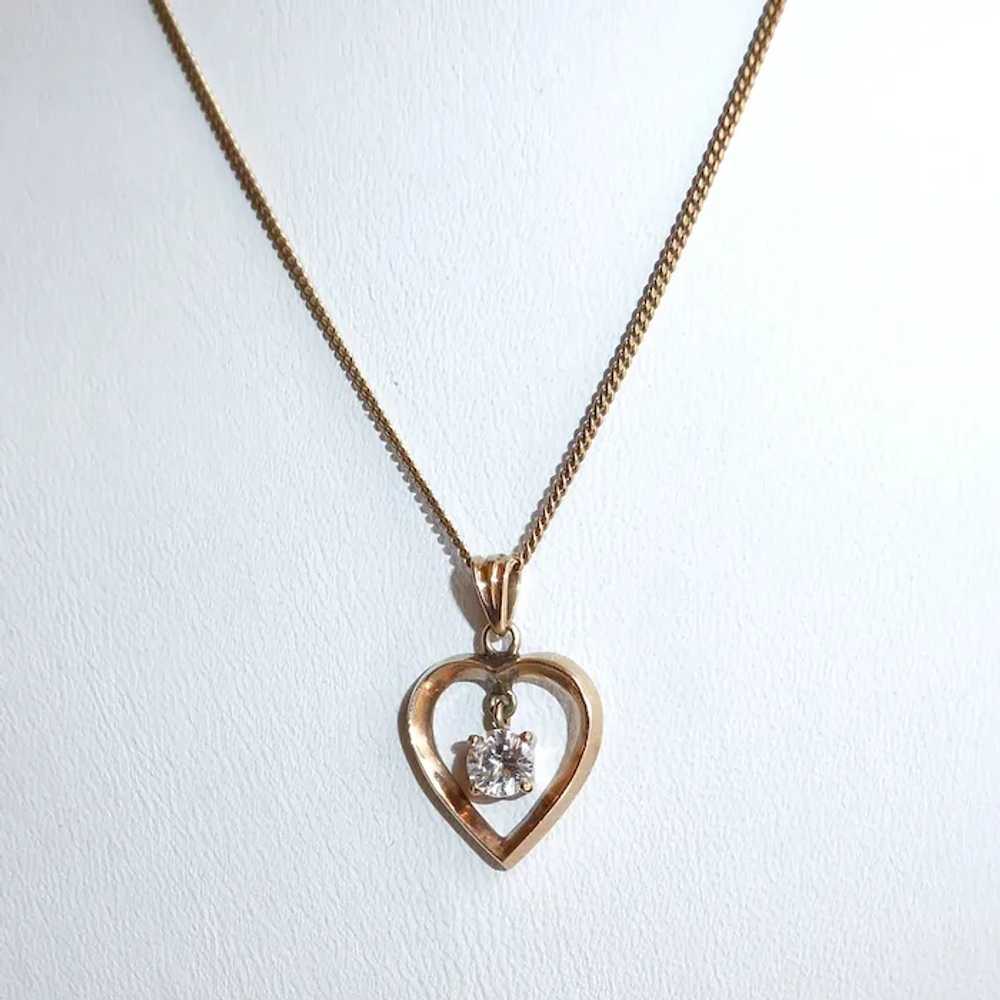18K Open Heart Pendant Necklace w Diamond - image 3