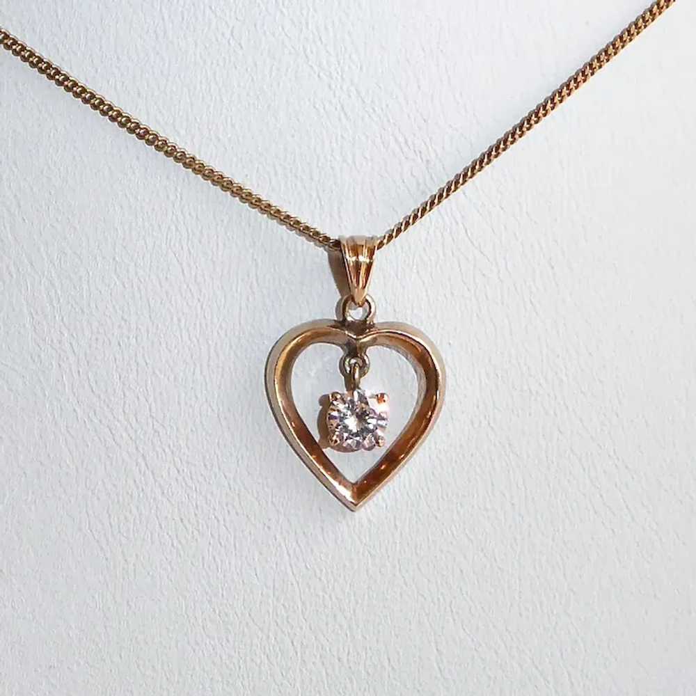 18K Open Heart Pendant Necklace w Diamond - image 4