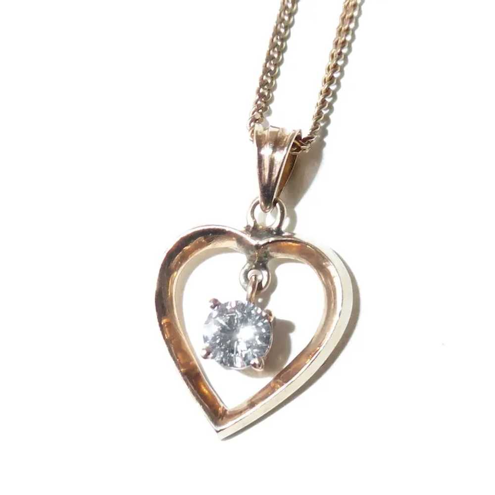 18K Open Heart Pendant Necklace w Diamond - image 5