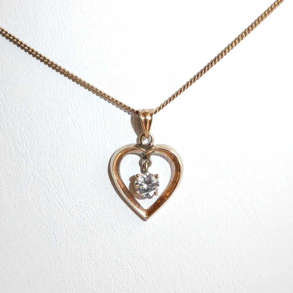 18K Open Heart Pendant Necklace w Diamond - image 6