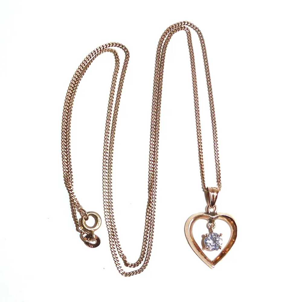 18K Open Heart Pendant Necklace w Diamond - image 7