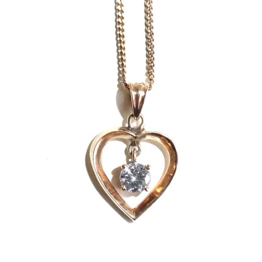 18K Open Heart Pendant Necklace w Diamond - image 8