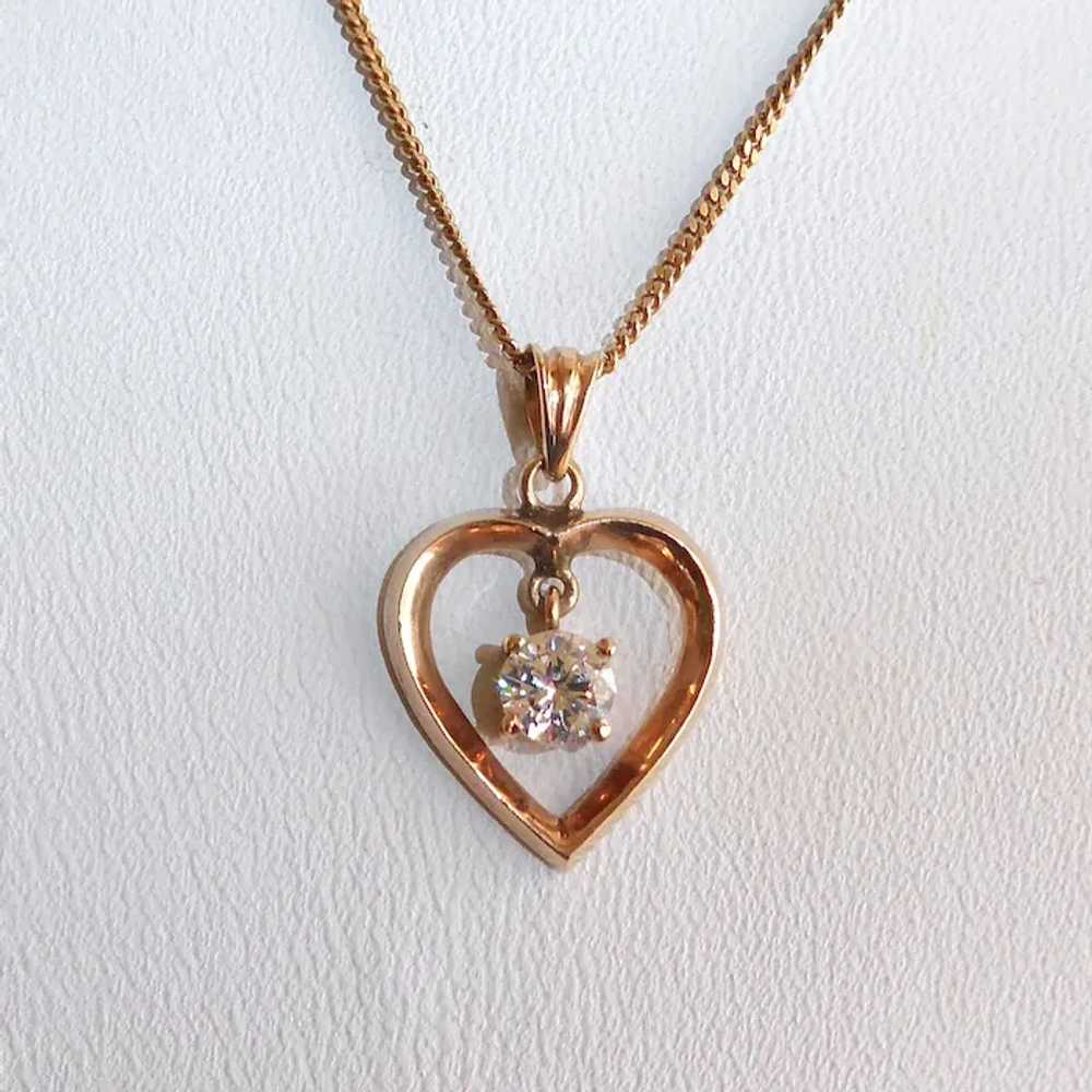 18K Open Heart Pendant Necklace w Diamond - image 9